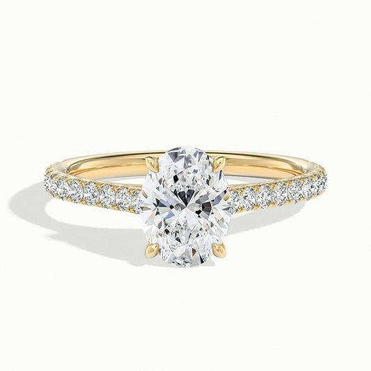Mira Scallop 5 Carat Oval Lab Grown Diamond Side Stone Engagement Ring in 18K Yellow Gold - view 1