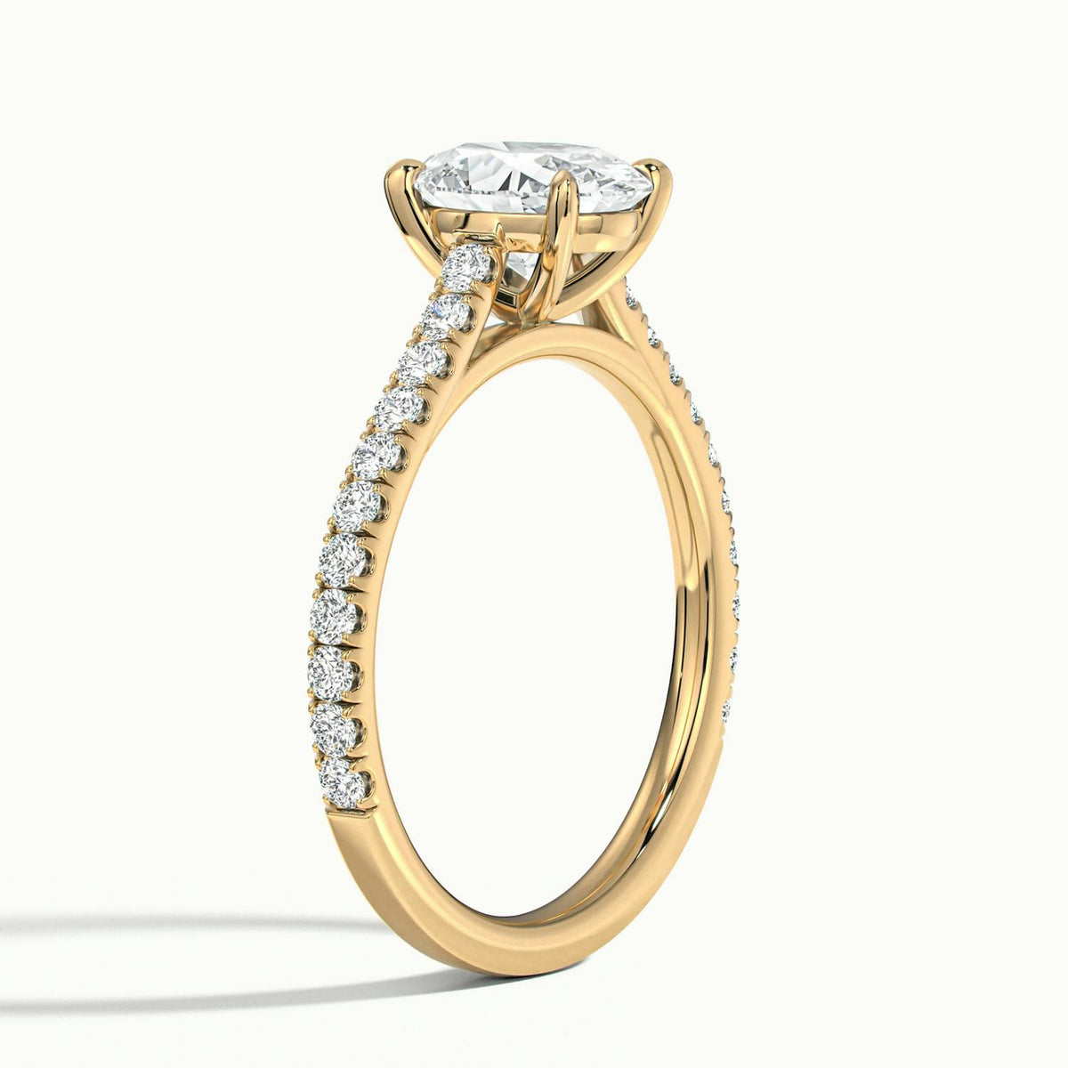 Mira Scallop 2.5 Carat Oval Lab Grown Diamond Side Stone Engagement Ring in 14K Yellow Gold - view 4