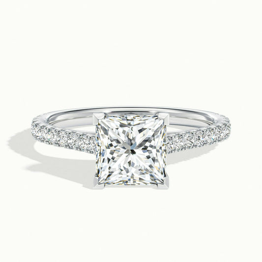 Mira Scallop 2 Carat Princess Lab Grown Diamond Side Stone Engagement Ring in 14K White Gold - view 1