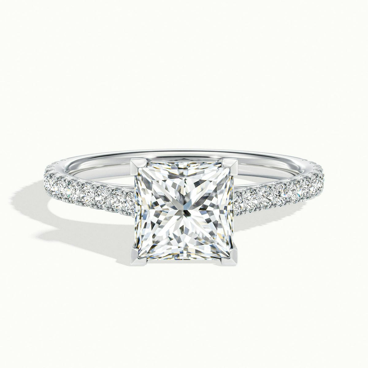 Mira Scallop 3.5 Carat Princess Lab Grown Diamond Side Stone Engagemen ...