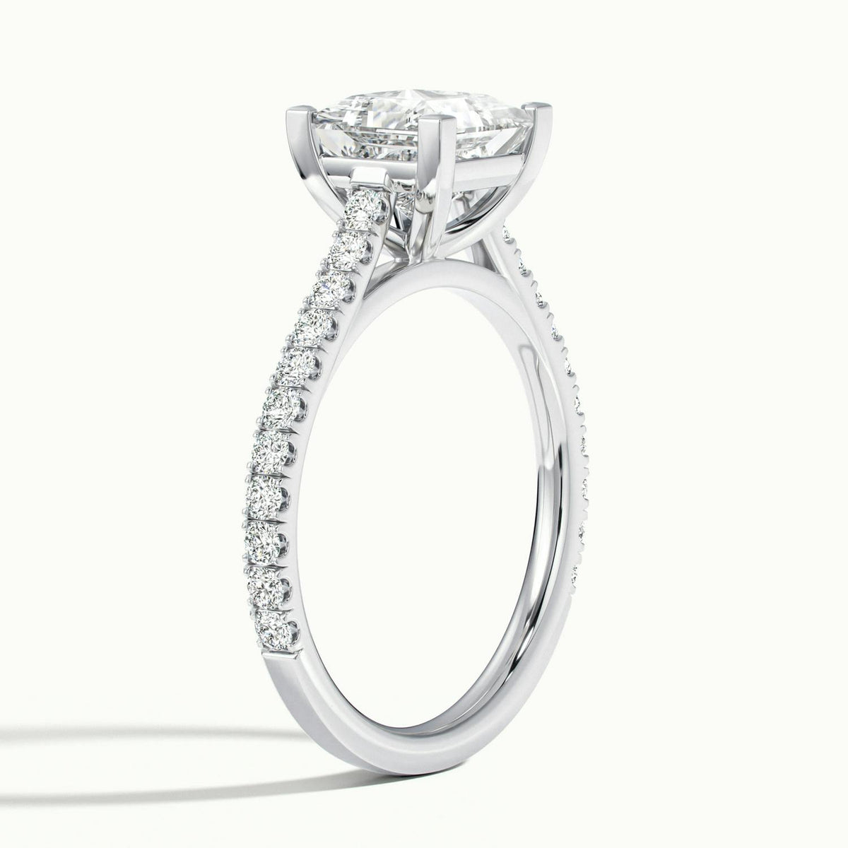Mira Scallop 4 Carat Princess Lab Grown Diamond Side Stone Engagement Ring in 18K White Gold - view 4