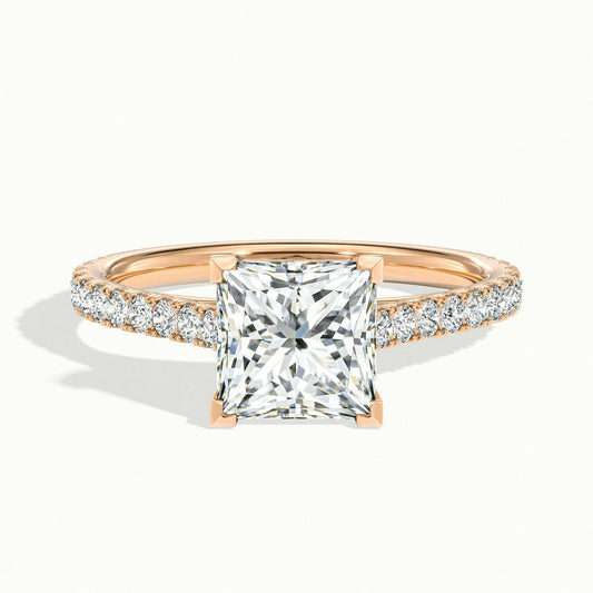 Mira Scallop 2.5 Carat Princess Lab Grown Diamond Side Stone Engagement Ring in 14K Rose Gold - view 1