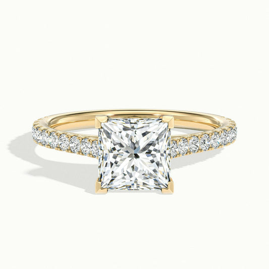 Mira Scallop 5 Carat Princess Lab Grown Diamond Side Stone Engagement Ring in 14K Yellow Gold - view 1