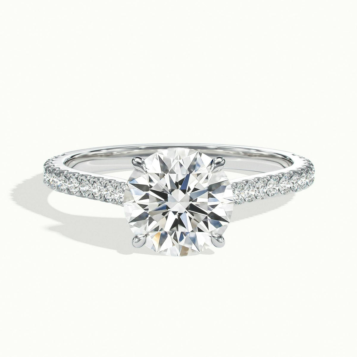 Mira Scallop 3.5 Carat Round Lab Grown Diamond Side Stone Engagement Ring in 925 Silver - view 1