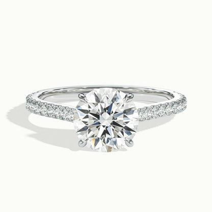 Mira Scallop 2.5 Carat Round Lab Grown Diamond Side Stone Engagement Ring in 14K White Gold - view 1