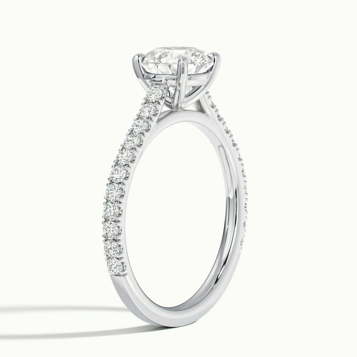 Mira Scallop 2.5 Carat Round Lab Grown Diamond Side Stone Engagement Ring in 14K White Gold - view 4