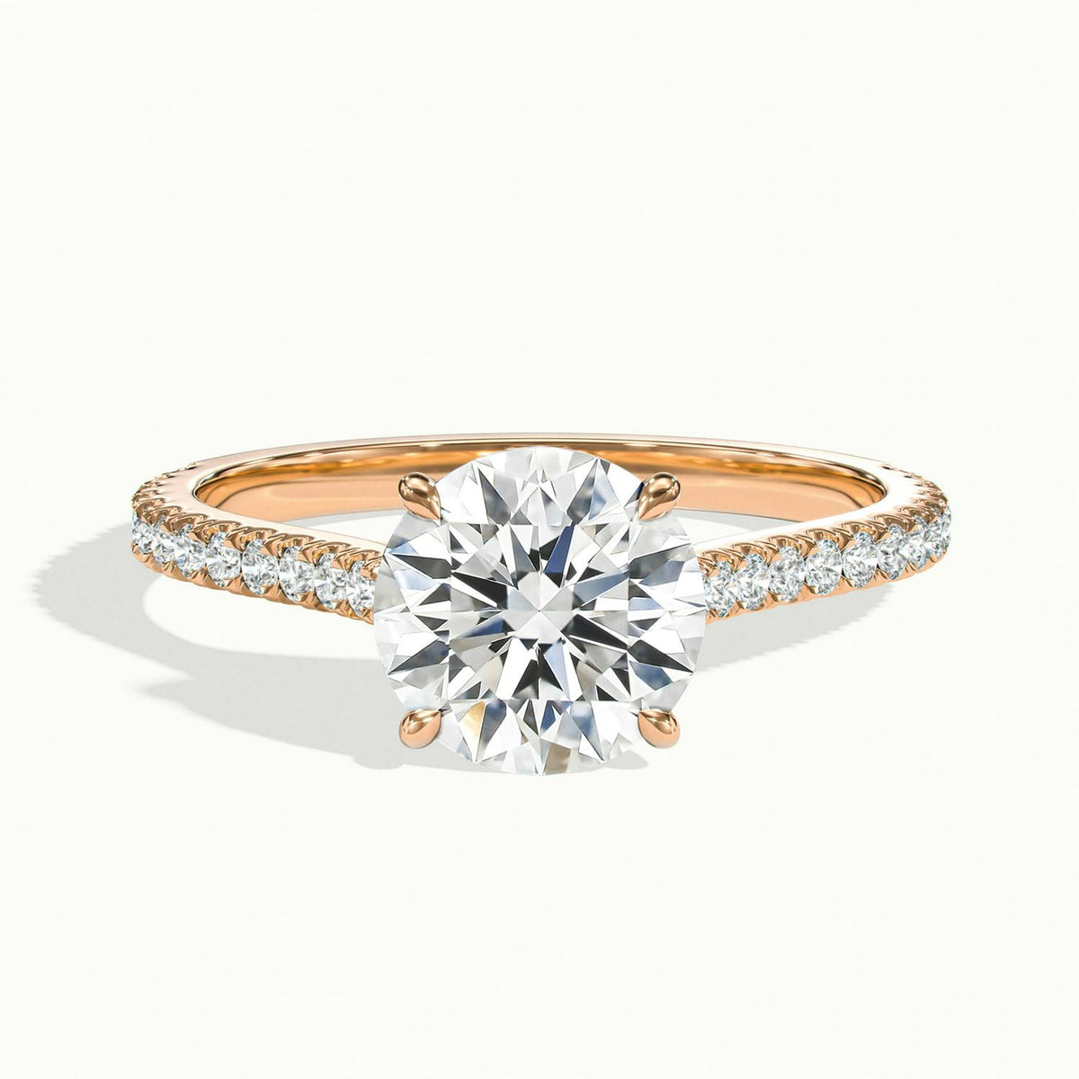 Mira Scallop 3.5 Carat Round Lab Grown Diamond Side Stone Engagement Ring in 18K Rose Gold - view 1