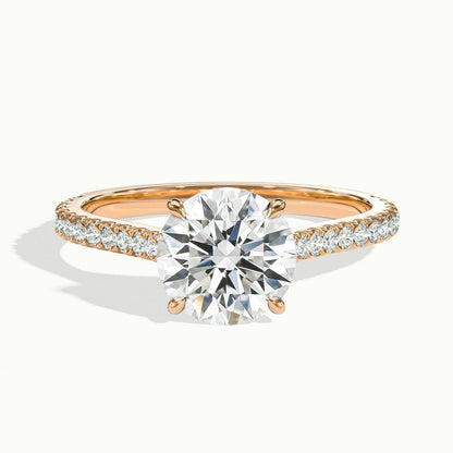 Mira Scallop 3.5 Carat Round Lab Grown Diamond Side Stone Engagement Ring in 18K Rose Gold - view 1