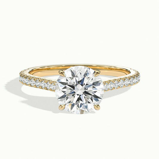 Mira Scallop 2.5 Carat Round Lab Grown Diamond Side Stone Engagement Ring in 18K Yellow Gold - view 1