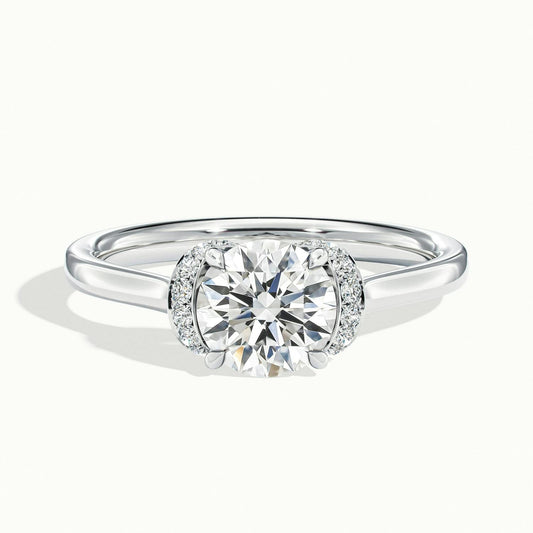 Fern Pavé 2.5 Carat Round Lab Grown Diamond Side Stone Engagement Ring in 10K White Gold - view 1
