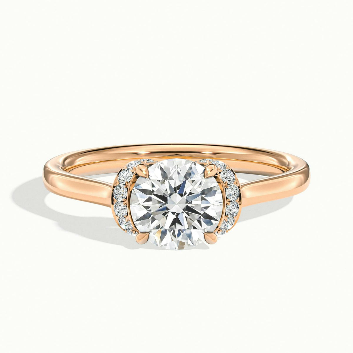 Fern Pavé 2 Carat Round Lab Grown Diamond Side Stone Engagement Ring in 14K Rose Gold - view 1