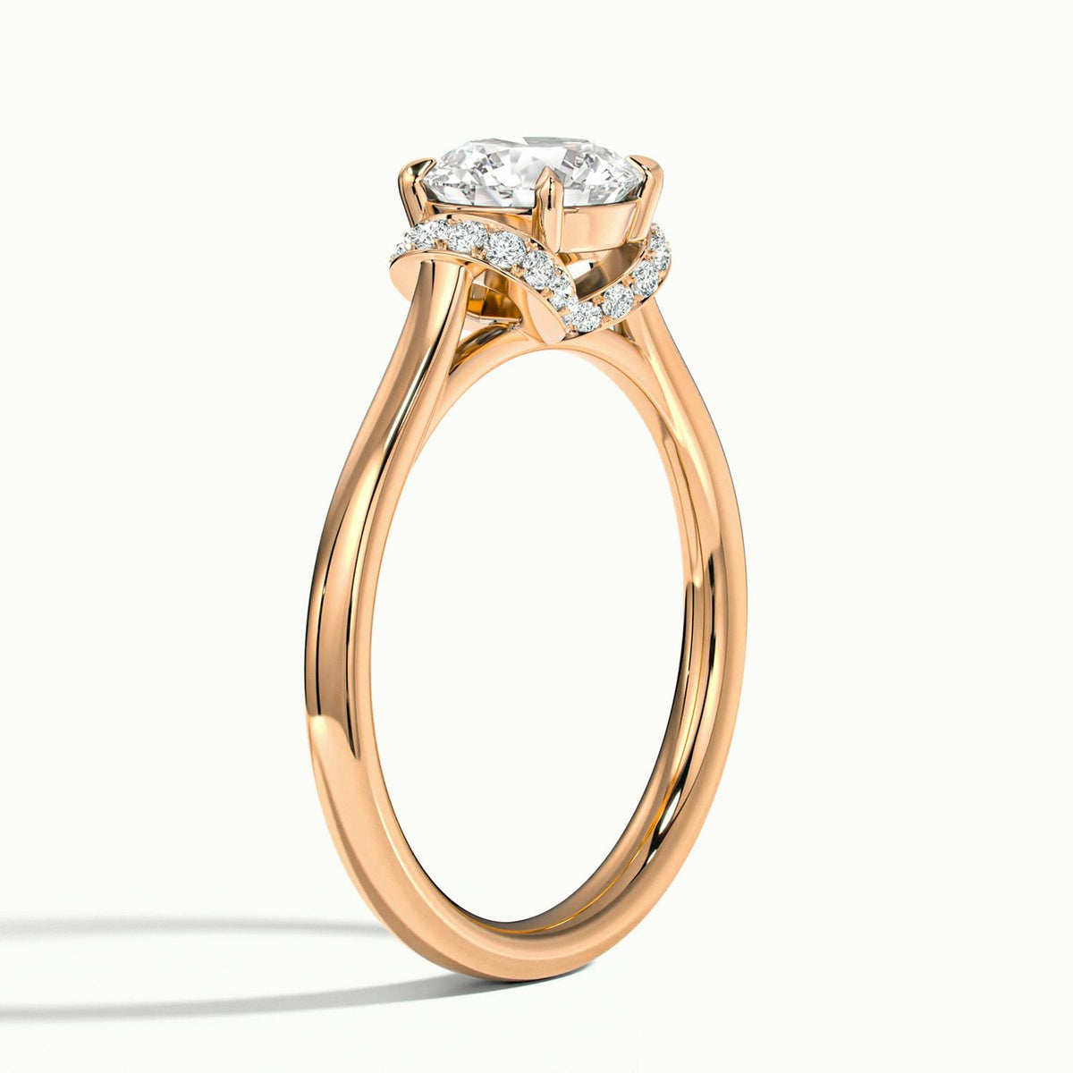 Fern Pavé 2 Carat Round Lab Grown Diamond Side Stone Engagement Ring in 14K Rose Gold - view 4