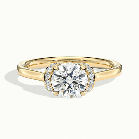 Fern Pavé 2.5 Carat Round Lab Grown Diamond Side Stone Engagement Ring in 14K Yellow Gold - view 1