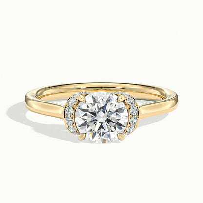 Fern Pavé 2.5 Carat Round Lab Grown Diamond Side Stone Engagement Ring in 18K Yellow Gold - view 1