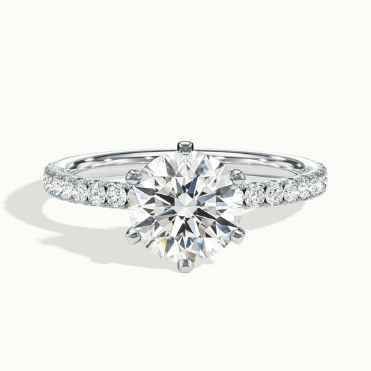 Iris Scallop 2.5 Carat Round Lab Grown Diamond Side Stone Engagement Ring in 10K White Gold - view 1