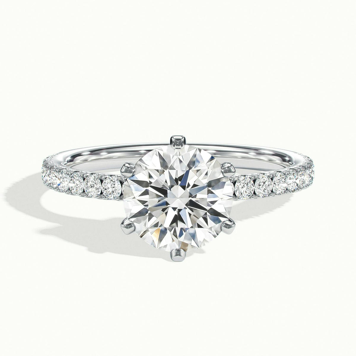 Iris Scallop 1 Carat Round Lab Grown Diamond Side Stone Engagement Ring in Platinum - view 1