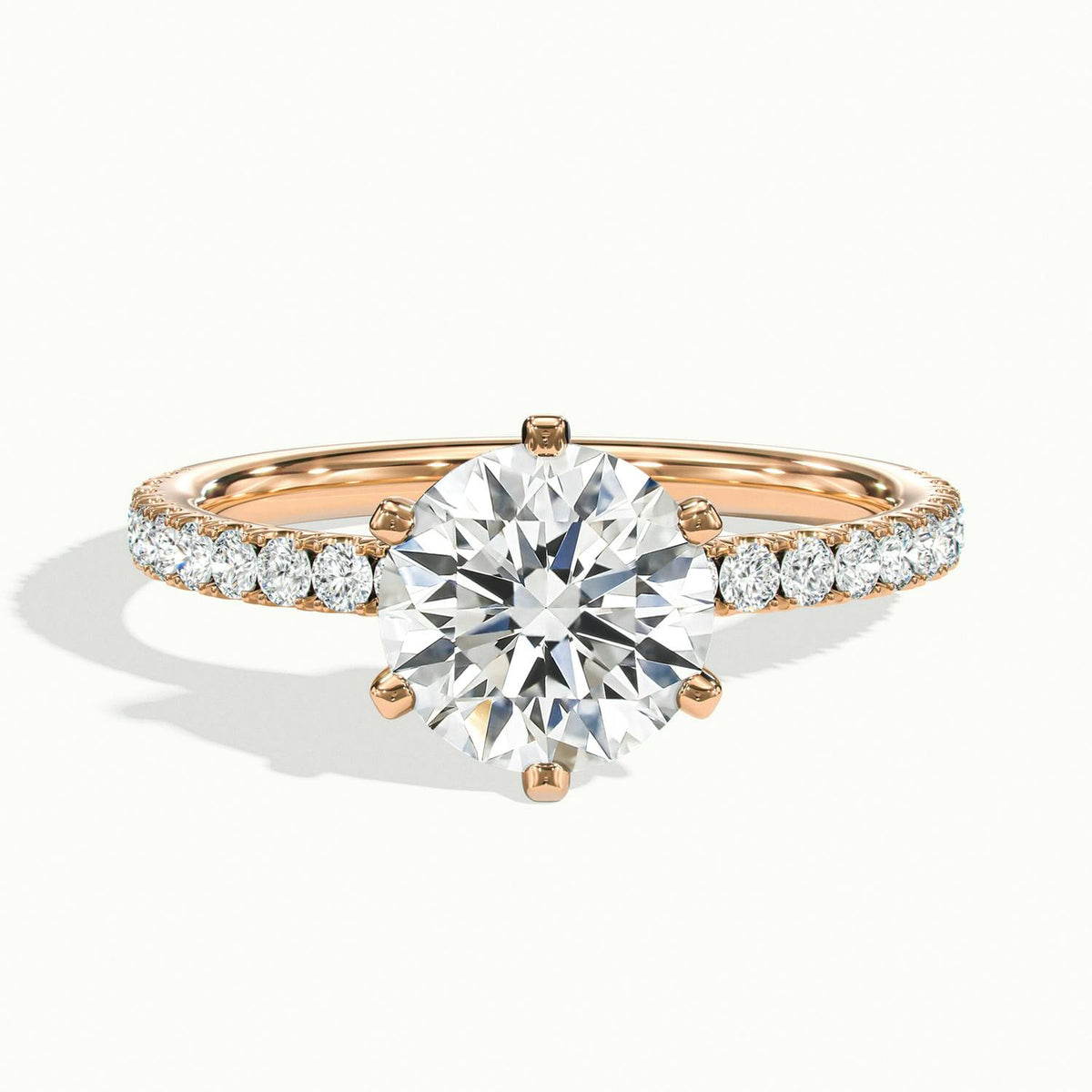 Iris Scallop 2 Carat Round Lab Grown Diamond Side Stone Engagement Ring in 14K Rose Gold - view 1