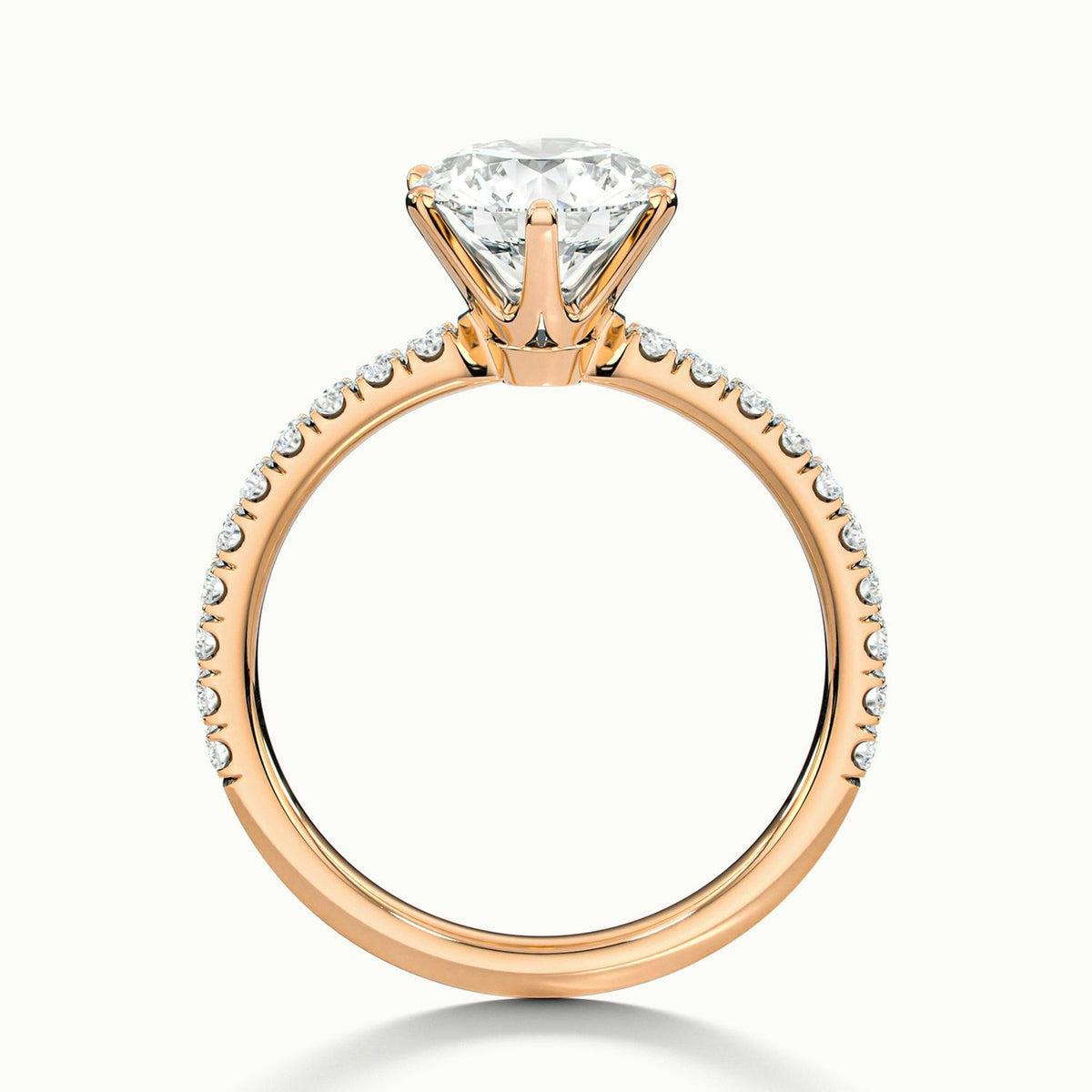 Iris Scallop 2 Carat Round Lab Grown Diamond Side Stone Engagement Ring in 14K Rose Gold - view 3