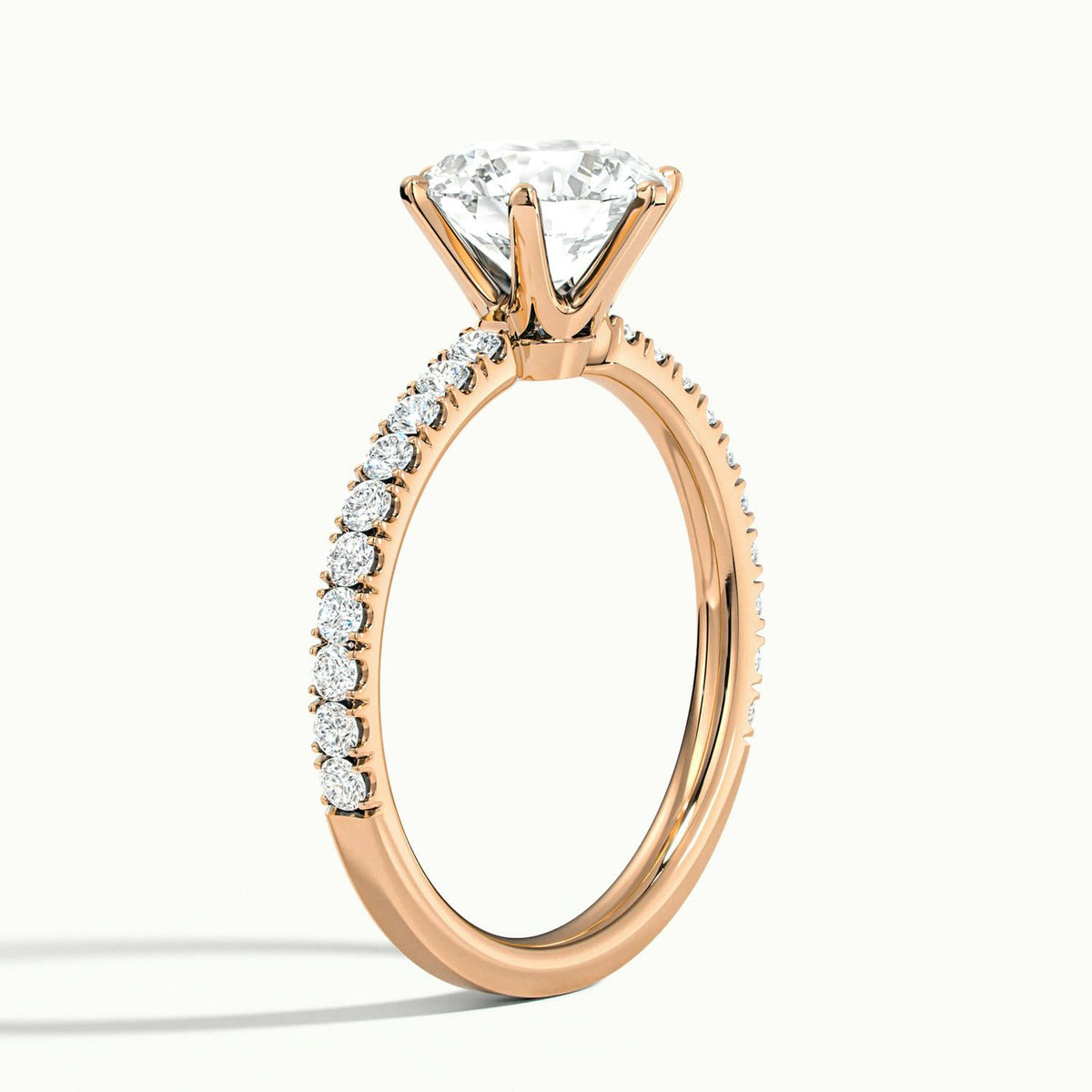 Iris Scallop 2 Carat Round Lab Grown Diamond Side Stone Engagement Ring in 14K Rose Gold - view 4