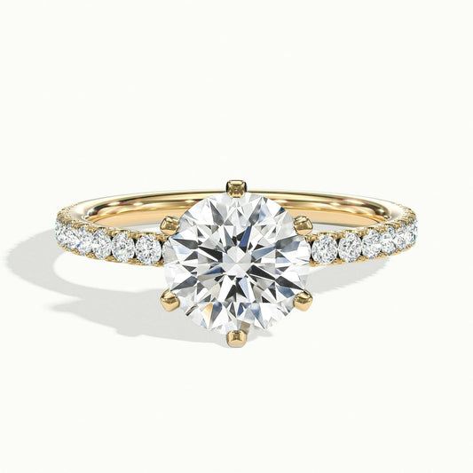 Iris Scallop 2.5 Carat Round Lab Grown Diamond Side Stone Engagement Ring in 18K Yellow Gold - view 1