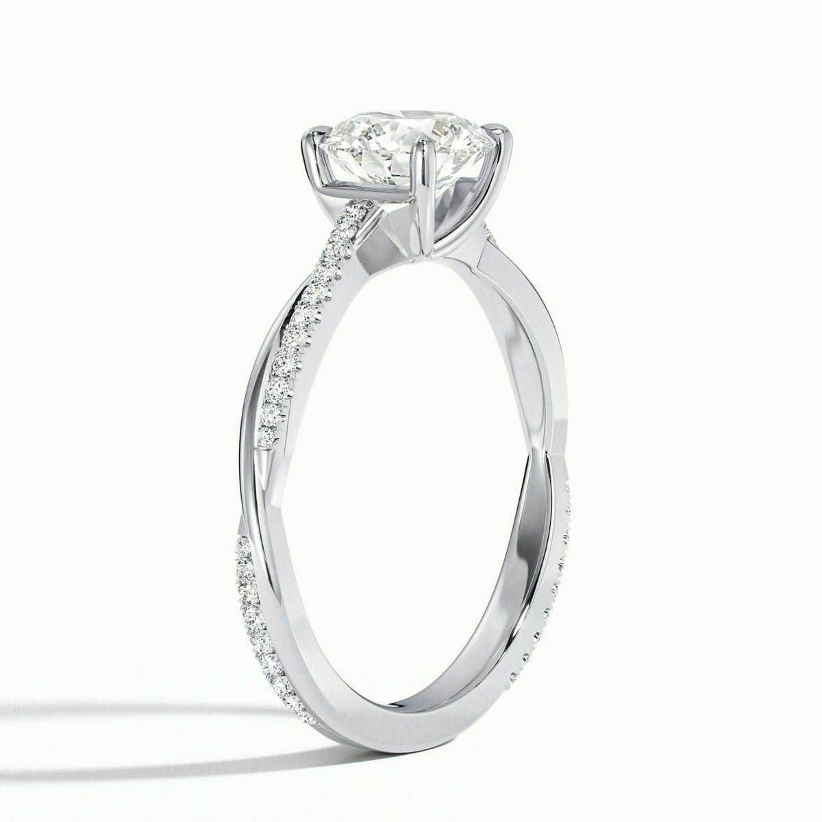 Ayla Scallop 5 Carat Round Lab Grown Diamond Side Stone Engagement Ring in 14K White Gold - view 4