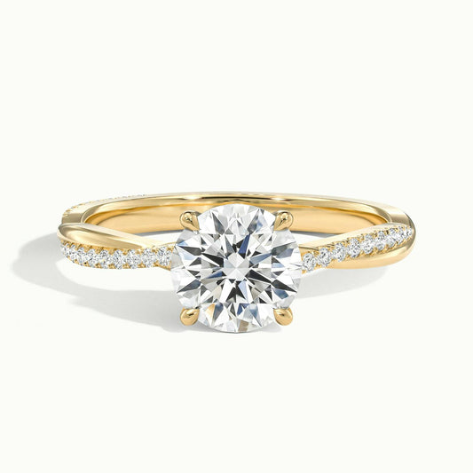 Ayla Scallop 2.5 Carat Round Lab Grown Diamond Side Stone Engagement Ring in 18K Yellow Gold - view 1