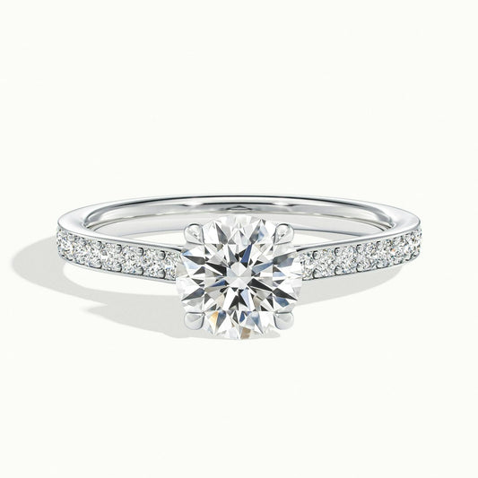 Freya Pavé 4 Carat Round Lab Grown Diamond Side Stone Engagement Ring in Platinum - view 1
