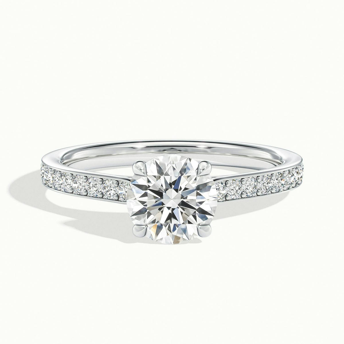 Freya Pavé 2 Carat Round Lab Grown Diamond Side Stone Engagement Ring in 14K White Gold - view 1