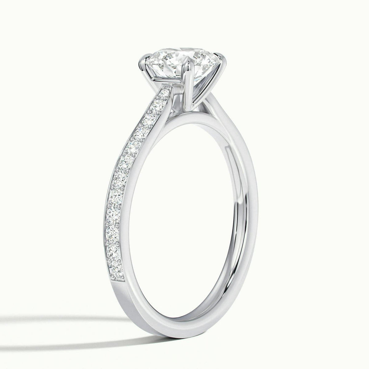 Freya Pavé 2 Carat Round Lab Grown Diamond Side Stone Engagement Ring in 14K White Gold - view 4