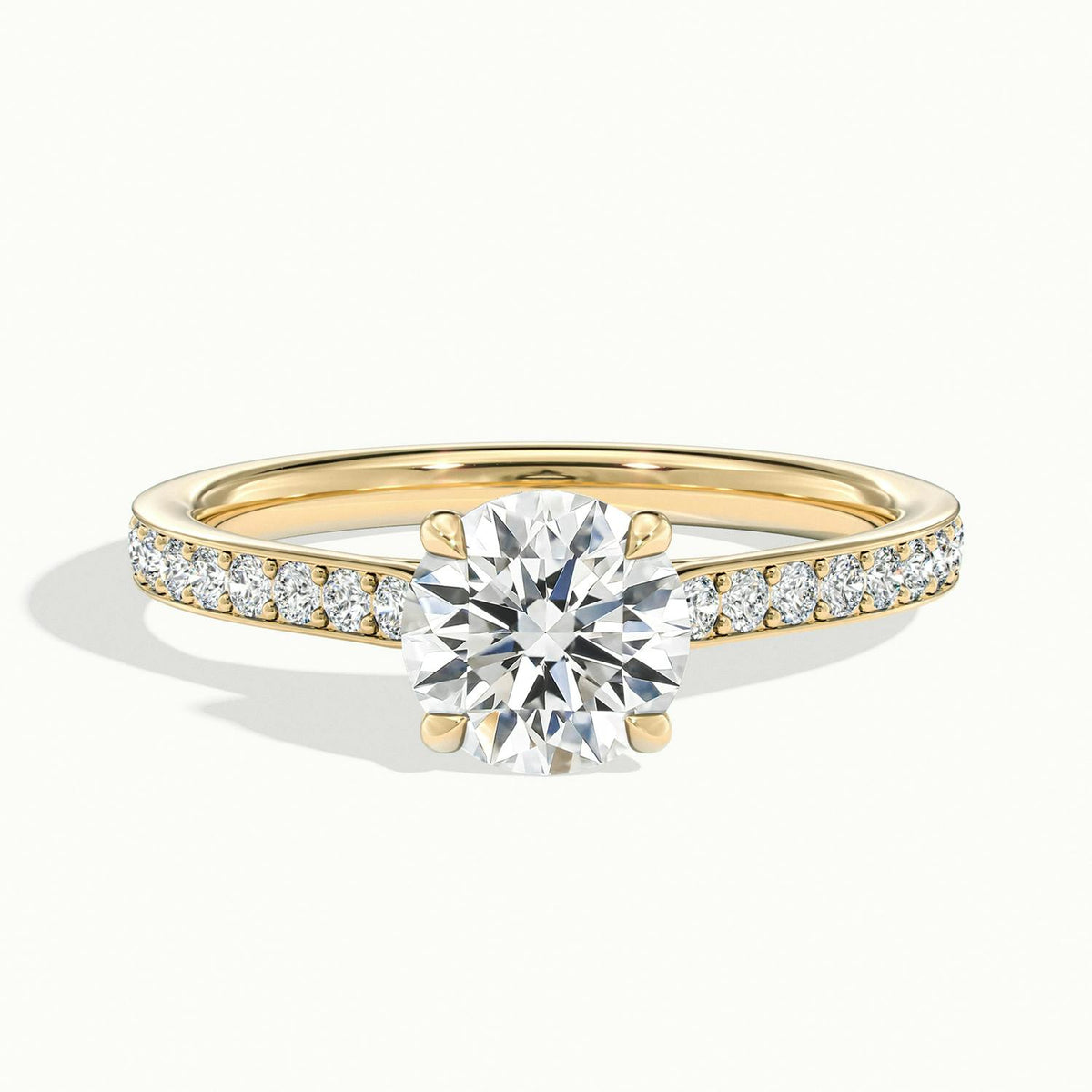 Freya Pavé 4.5 Carat Round Lab Grown Diamond Side Stone Engagement Ring in 14K Yellow Gold - view 1