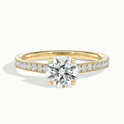 Freya Pavé 4.5 Carat Round Lab Grown Diamond Side Stone Engagement Ring in 14K Yellow Gold - view 1