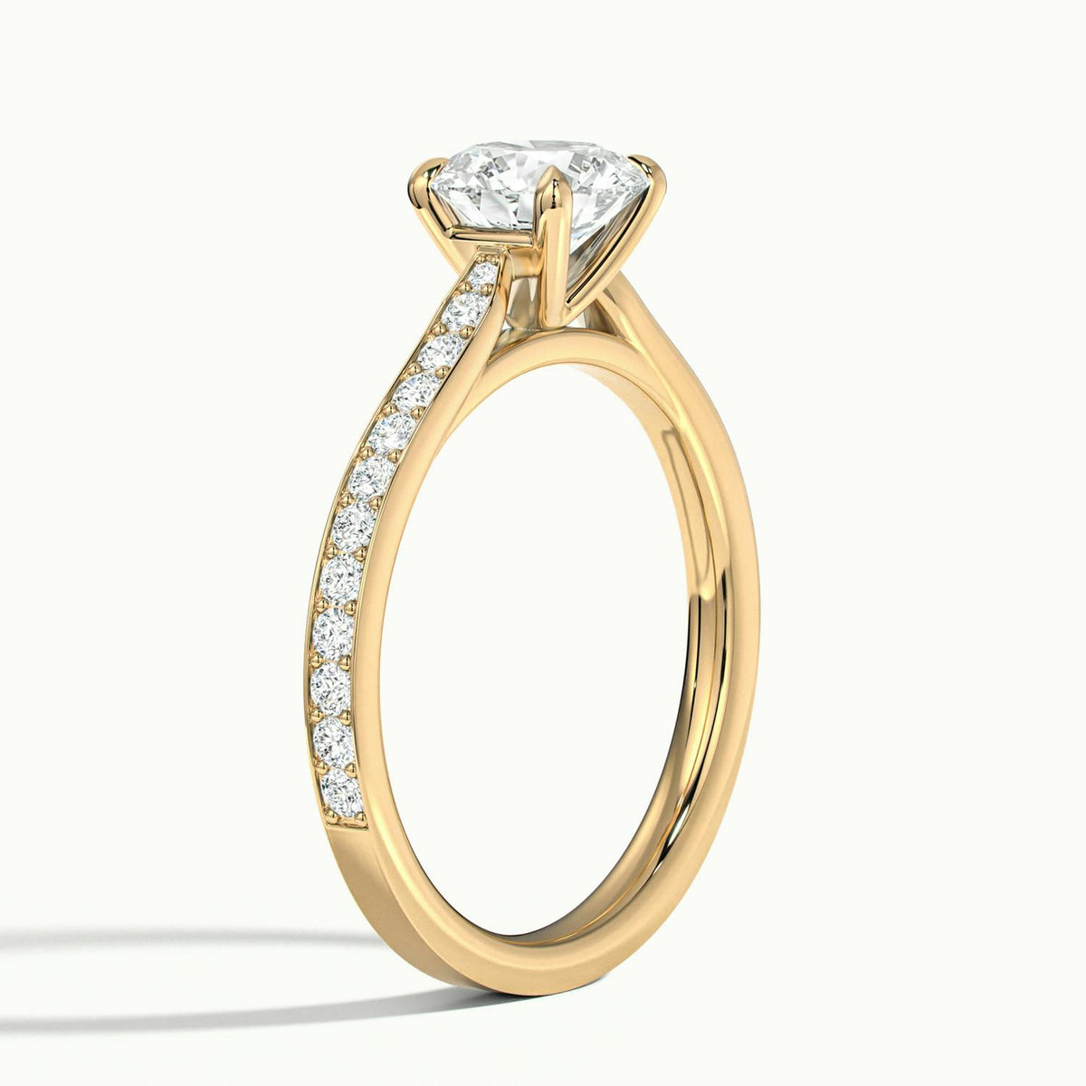 Freya Pavé 1.5 Carat Round Lab Grown Diamond Side Stone Engagement Ring in 10K Yellow Gold - view 4