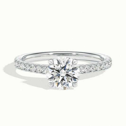 Freya Scallop 2 Carat Round Lab Grown Diamond Side Stone Engagement Ring in Platinum - view 1