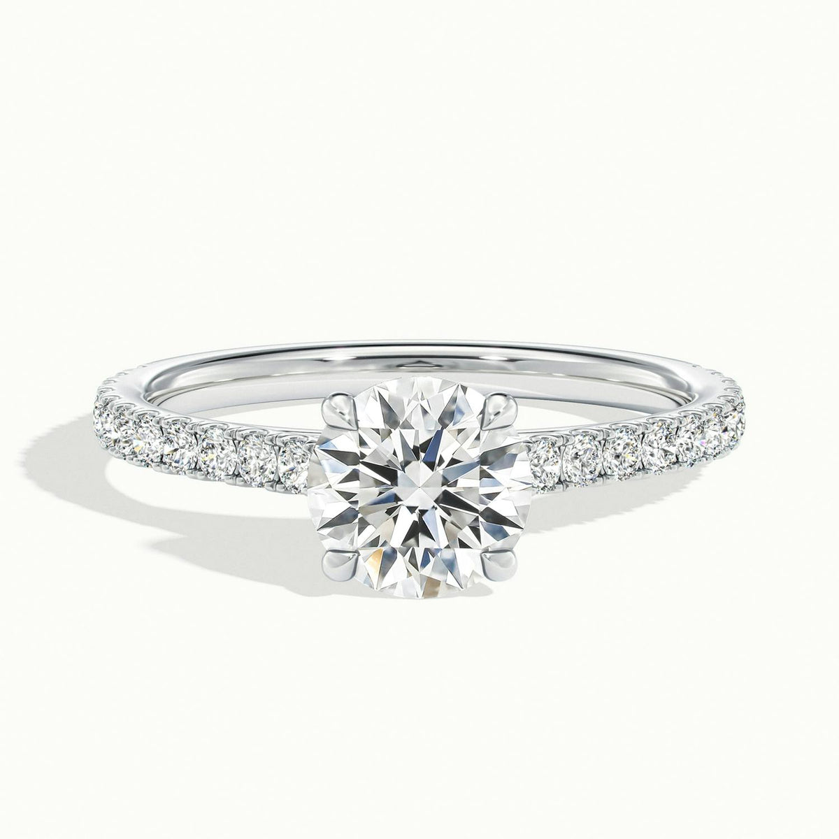 Freya Scallop 4.5 Carat Round Lab Grown Diamond Side Stone Engagement Ring in 10K White Gold - view 1