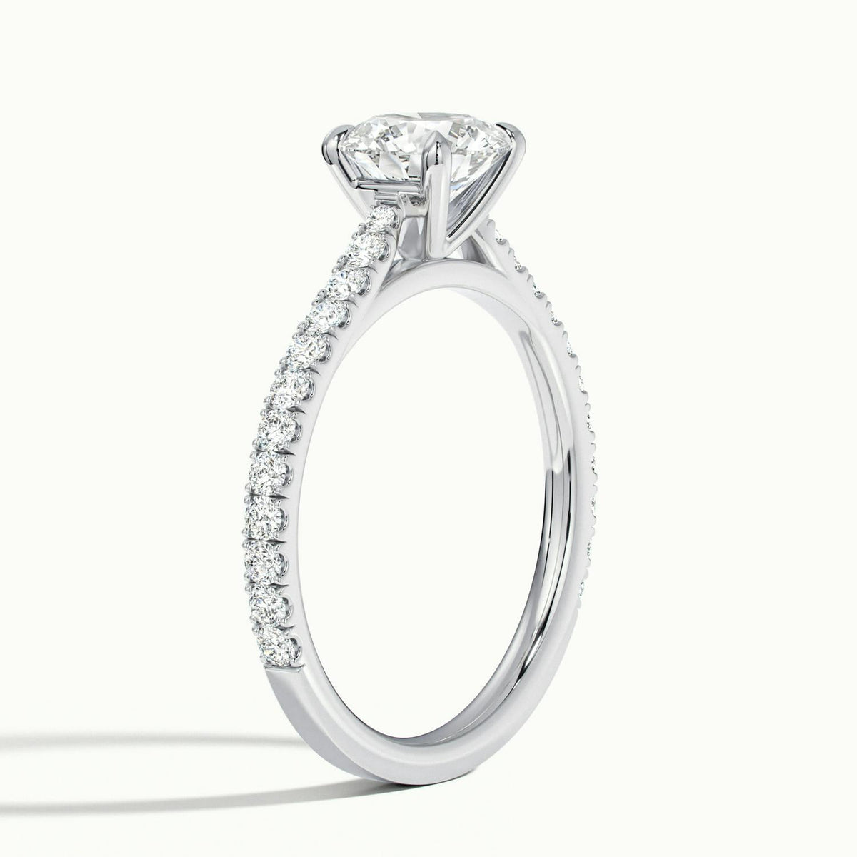 Freya Scallop 4.5 Carat Round Lab Grown Diamond Side Stone Engagement Ring in 10K White Gold - view 4