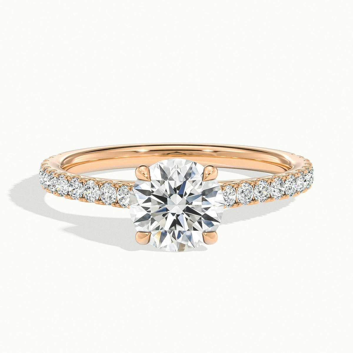 Freya Scallop 3 Carat Round Lab Grown Diamond Side Stone Engagement Ring in 18K Rose Gold - view 1