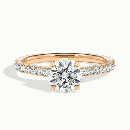 Freya Scallop 3 Carat Round Lab Grown Diamond Side Stone Engagement Ring in 18K Rose Gold - view 1