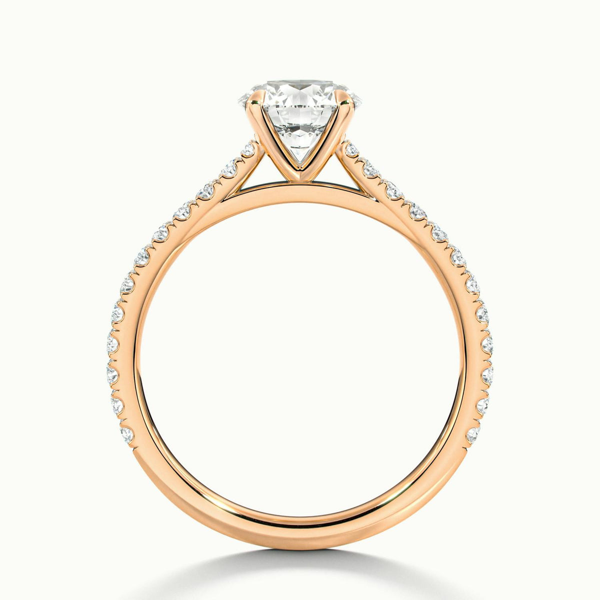 Freya Scallop 3 Carat Round Lab Grown Diamond Side Stone Engagement Ring in 18K Rose Gold - view 3