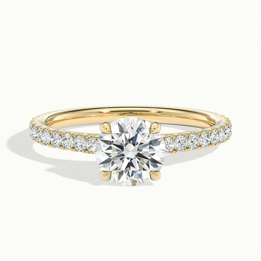 Freya Scallop 5 Carat Round Lab Grown Diamond Side Stone Engagement Ring in 10K Yellow Gold - view 1