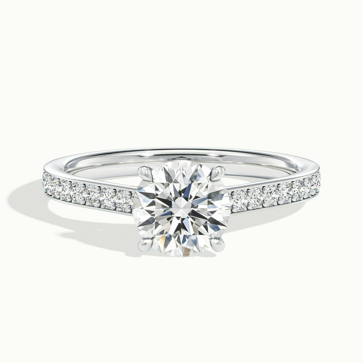 Maeve Pavé 2 Carat Round Lab Grown Diamond Side Stone Engagement Ring in Platinum - view 1