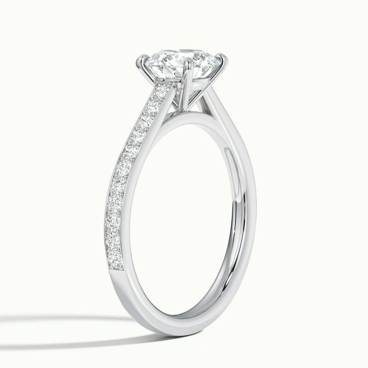Maeve Pavé 2 Carat Round Lab Grown Diamond Side Stone Engagement Ring in Platinum - view 4