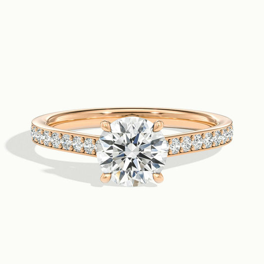 Maeve Pavé 2.5 Carat Round Lab Grown Diamond Side Stone Engagement Ring in 10K Rose Gold - view 1