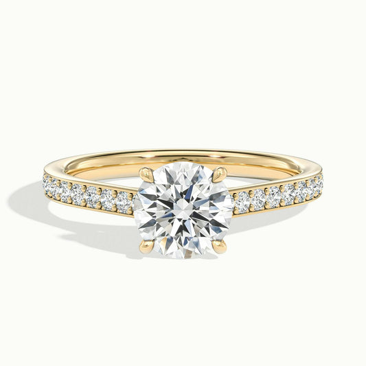Maeve Pavé 2.5 Carat Round Lab Grown Diamond Side Stone Engagement Ring in 14K Yellow Gold - view 1