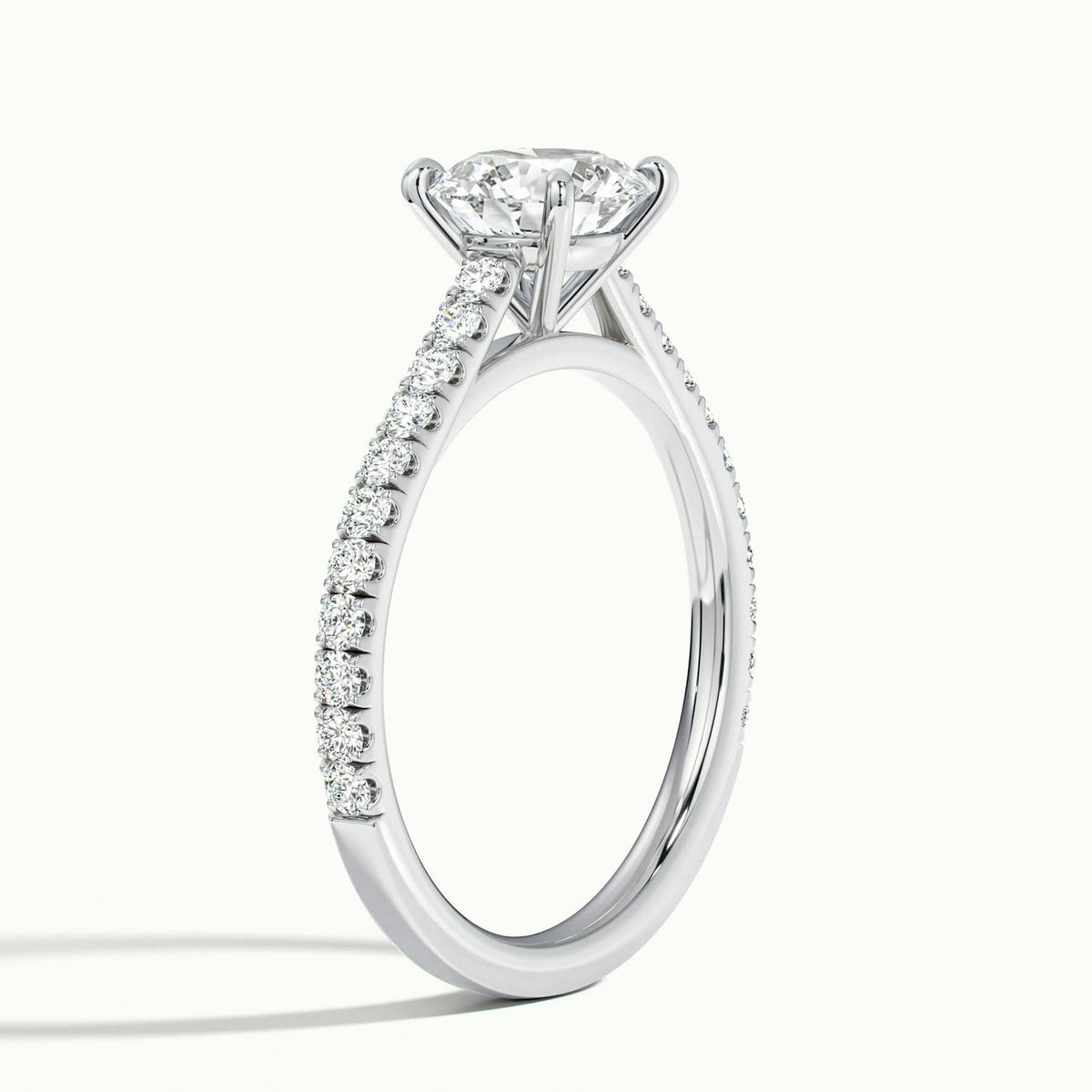 Maeve Scallop 2 Carat Round Lab Grown Diamond Side Stone Engagement Ring in 14K White Gold - view 4