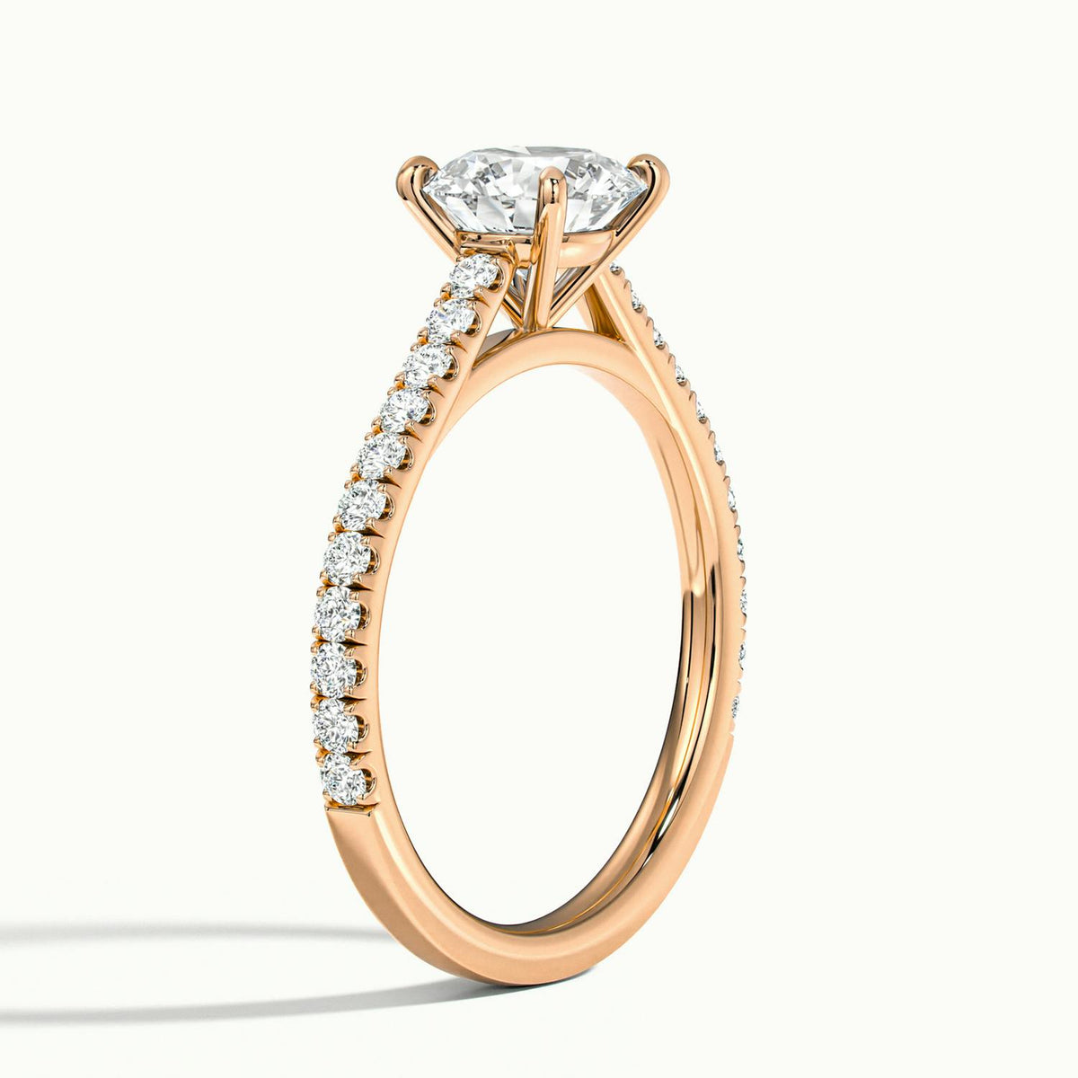 Maeve Scallop 1 Carat Round Lab Grown Diamond Side Stone Engagement Ring in 14K Rose Gold - view 4