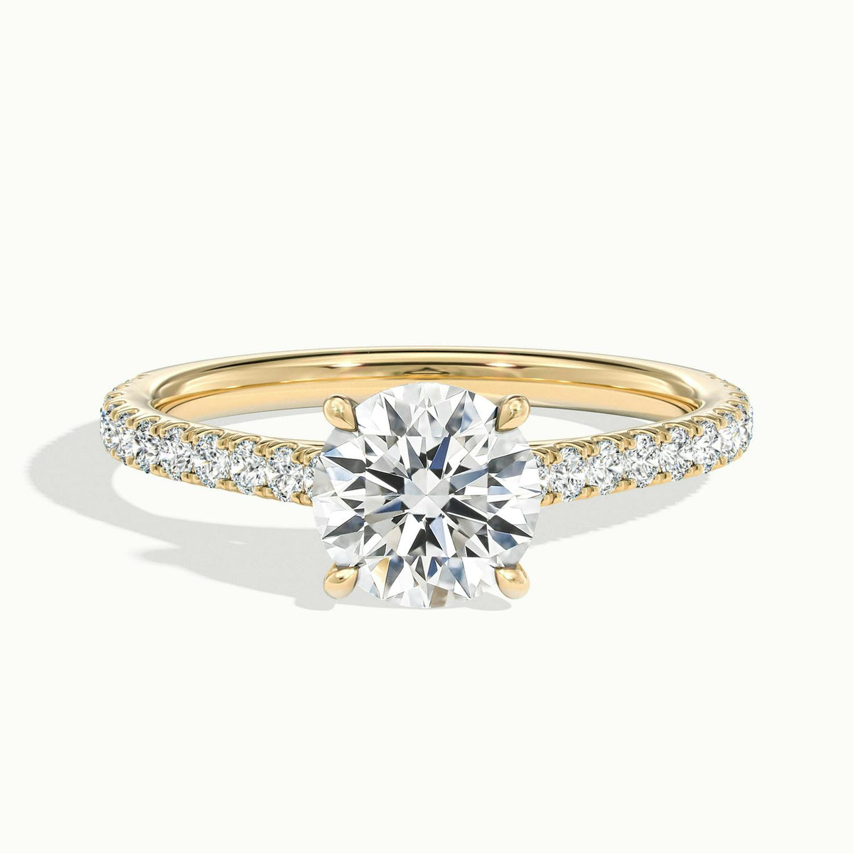 Maeve Scallop 2 Carat Round Lab Grown Diamond Side Stone Engagement Ring in 18K Yellow Gold - view 1