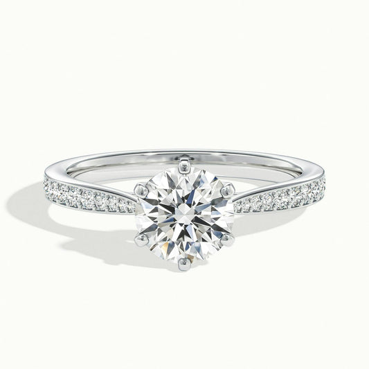 Livia Pavé 2 Carat Round Lab Grown Diamond Side Stone Engagement Ring in 14K White Gold - view 1