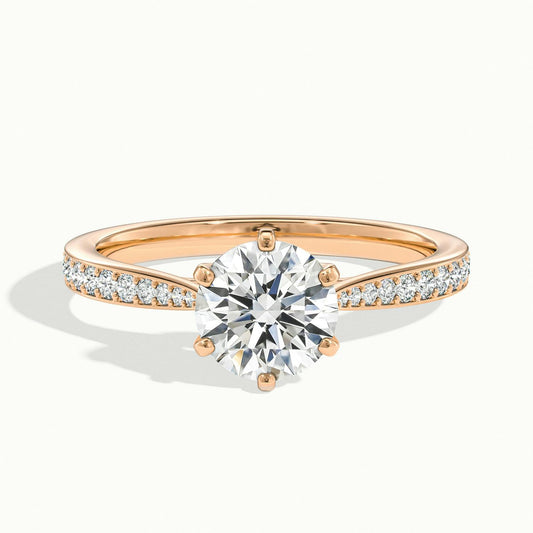 Livia Pavé 2.5 Carat Round Lab Grown Diamond Side Stone Engagement Ring in 10K Rose Gold - view 1
