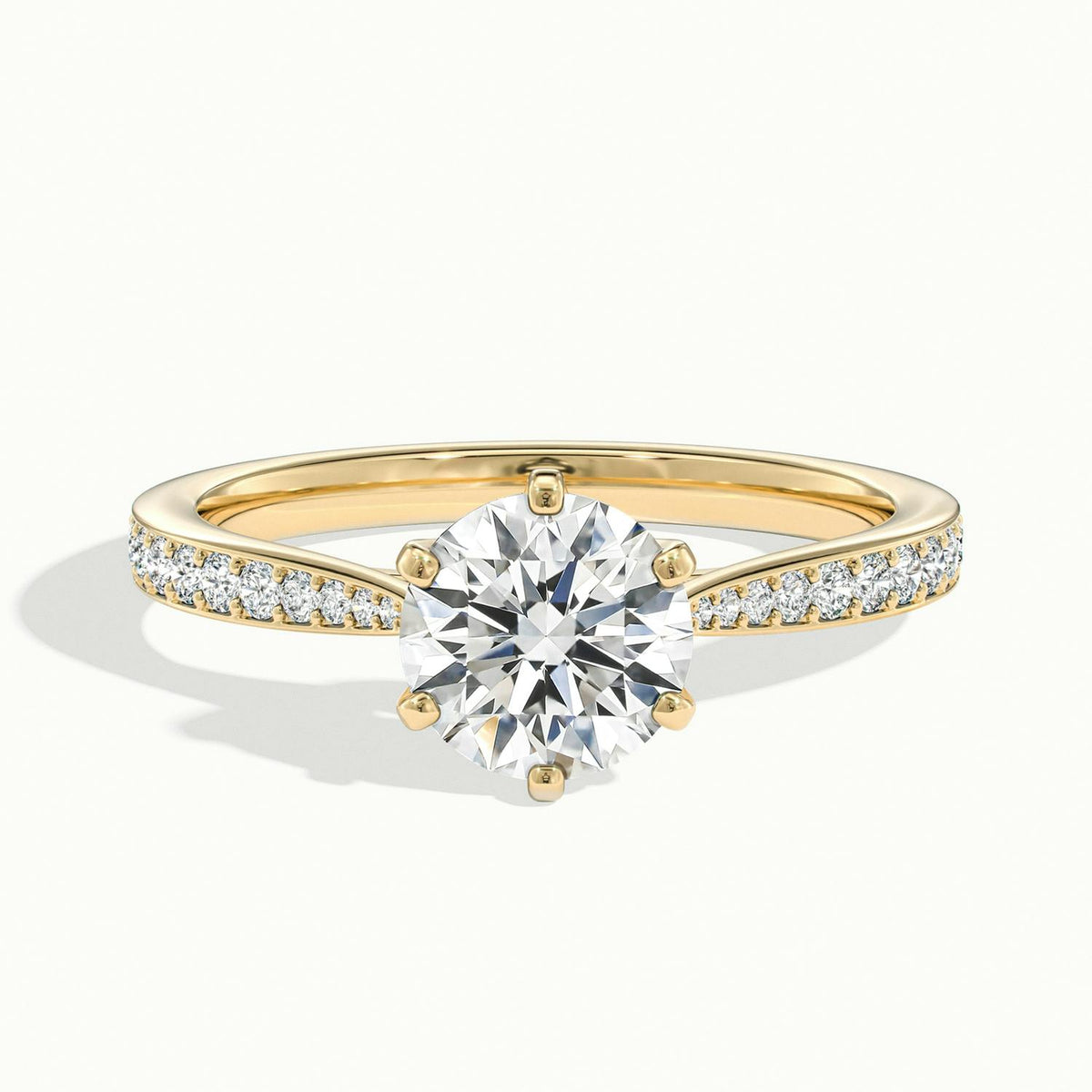 Livia Pavé 4 Carat Round Lab Grown Diamond Side Stone Engagement Ring in 18K Yellow Gold - view 1