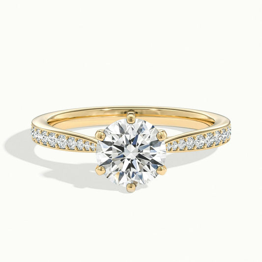 Livia Pavé 5 Carat Round Lab Grown Diamond Side Stone Engagement Ring in 14K Yellow Gold - view 1